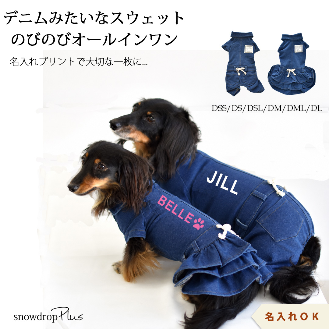 プリント 名入れ 襟付きデニムオールインワン ダックスサイズ のびのび