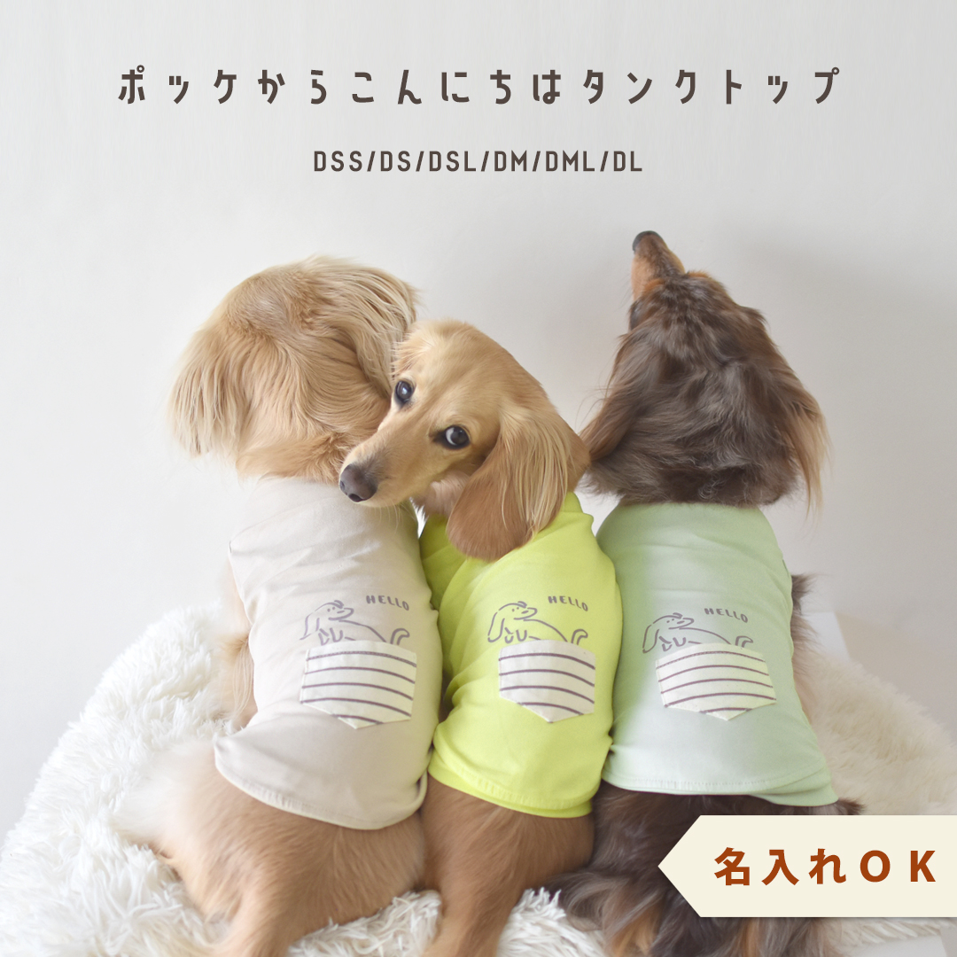 ポケット付きタンクトップ ダックスサイズ タンクトップ 犬 服snowdrop のびのび　着せやすい　ゆうパケット対応