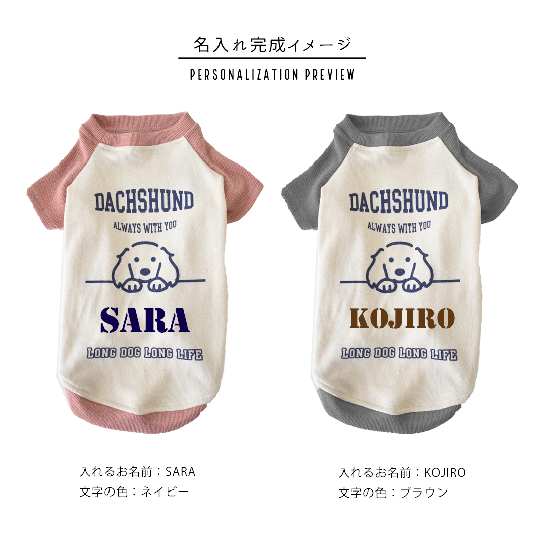 ダックス配色フレンチラグランTシャツ 名入れ プリント 柔らか ロゴ