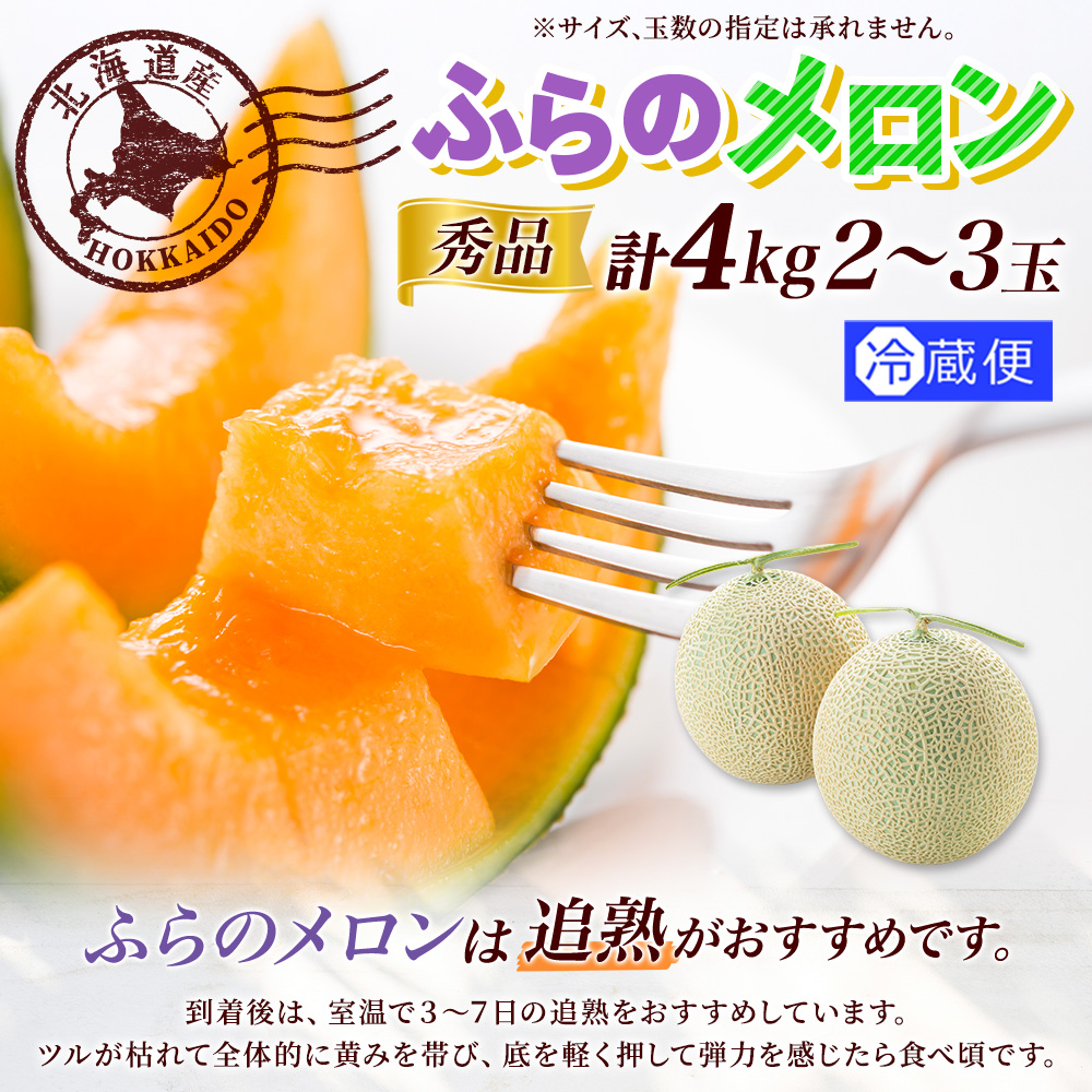 北国からの贈り物 富良野メロン 秀品 2玉-3玉 計4kg 北海道 果物