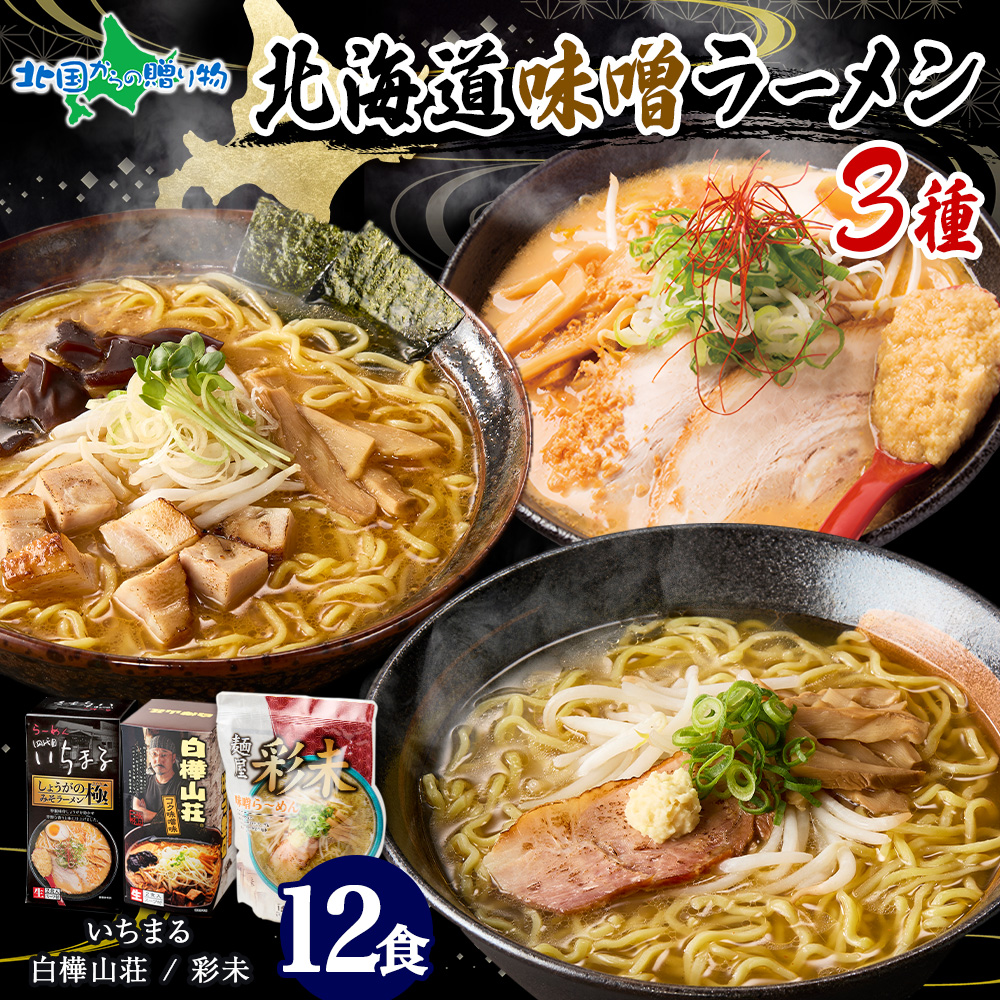 北海道 ラーメンセット 人気店 味噌 3種12食セット 彩未 白樺山荘 四