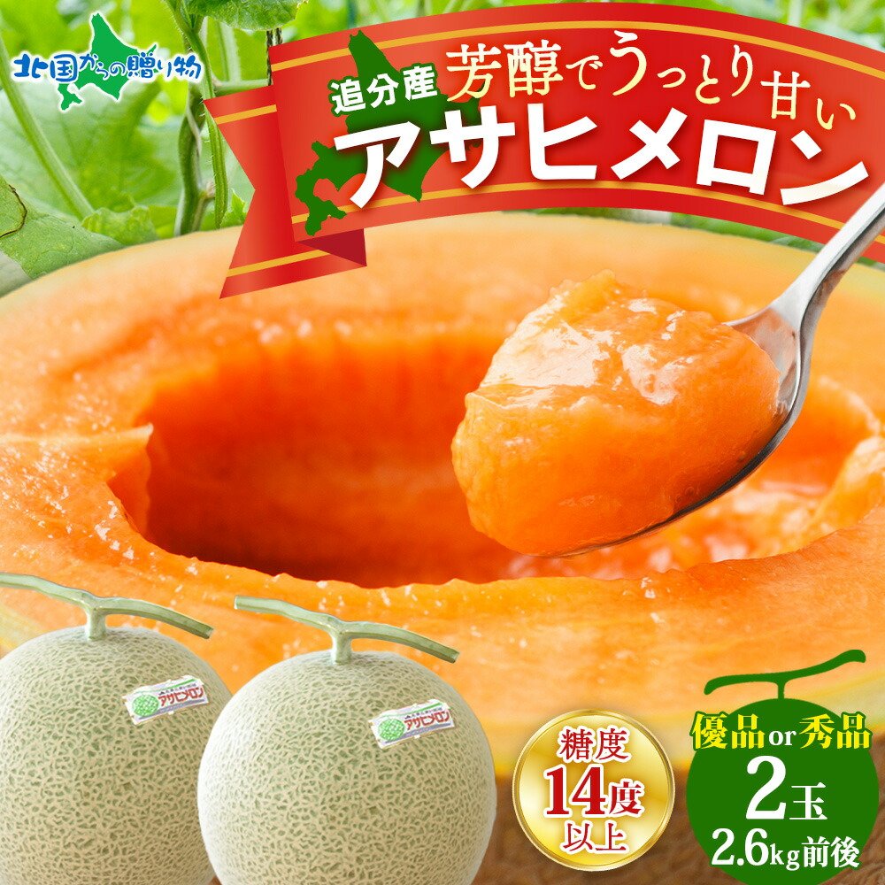 北国からの贈り物 メロン 北海道 アサヒメロン 計2.6kg 優品or秀品 2玉