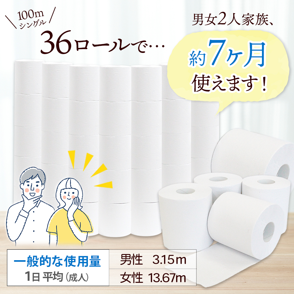 無包装 トイレットペーパー ハードタイプ 100m 36ロール/60ロール 長