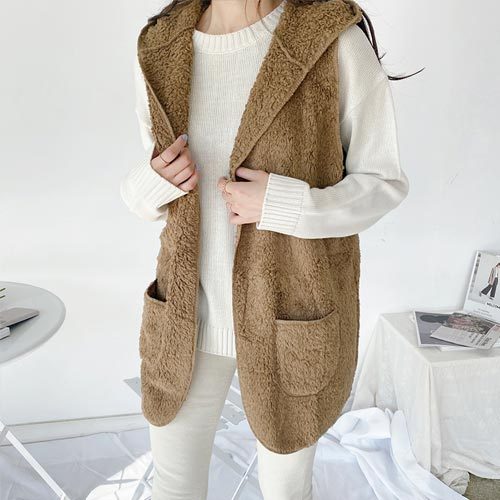 ゆるふわ 暖かい もこもこ ベスト パーカー ロング ボア モコモコ