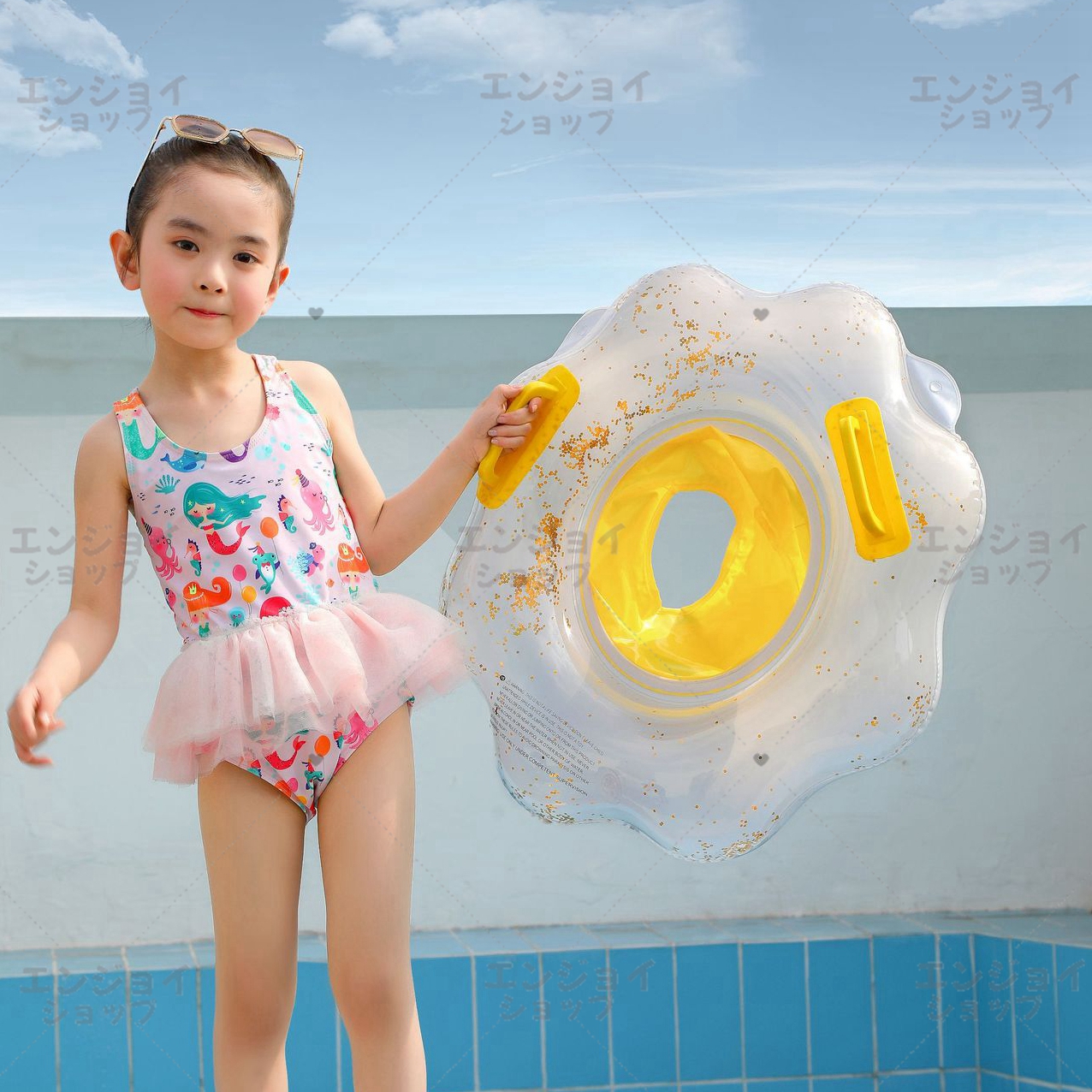 SNS話題 浮き輪 子供 子供用 ベビー キッズ 足入れ付きフロート 60cm 海水浴 水遊び プール ビーチ 人気 カワイイ 浮き具 海  ビーチグッズ マーメード