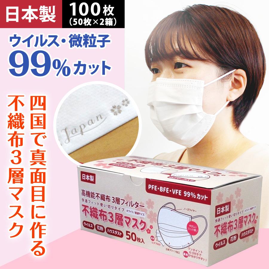 個包装 1000枚 日本製 不織布 マスク 衛生的 立体 プリーツ 呼吸