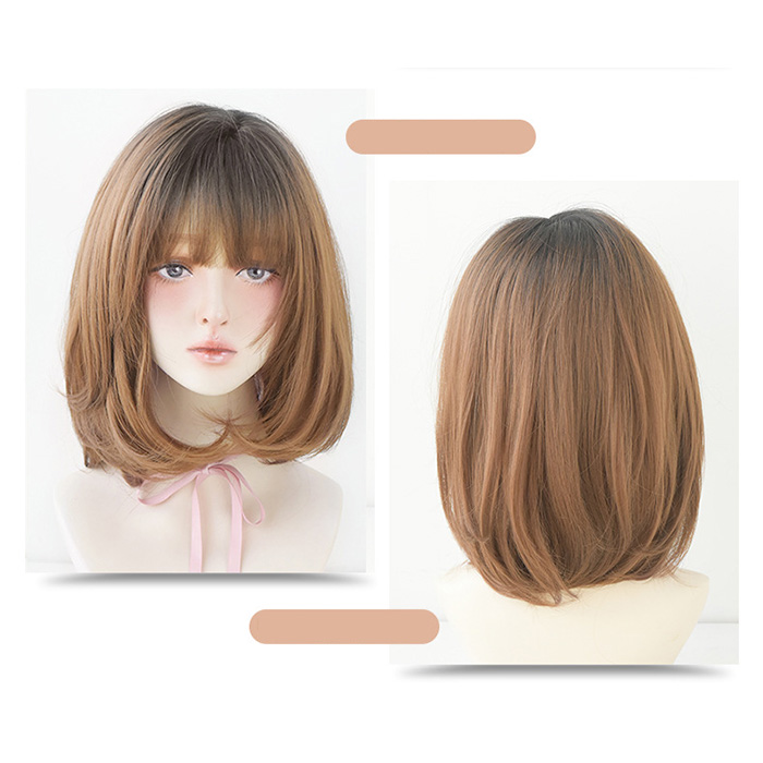 ウィッグ ボブ ミディアム 黒髪 茶髪 自然 フルウィッグ セミロング