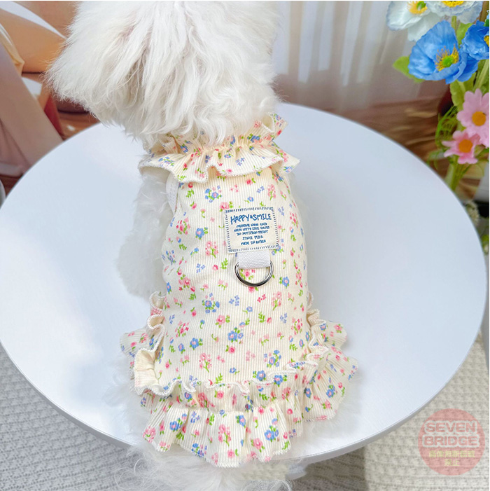 犬 猫 服 犬服 ワンピース 花柄 フリル ハーネス Dカン付 キャミソール