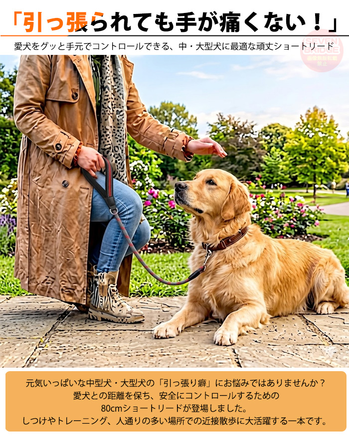 犬 リード ショートリード 大型犬 中型犬 80cm 痛くない 持ち手