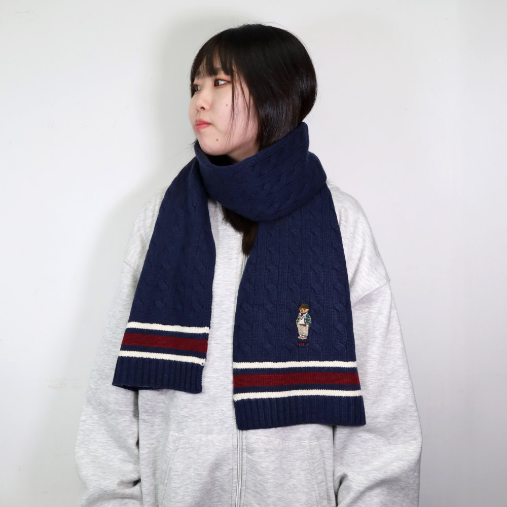 ポロ ラルフローレン メンズ レディース マフラー ポロベア ボーダー ライン POLO Ralph Lauren クリケット ケーブル編み クマ  毛糸 PC1157