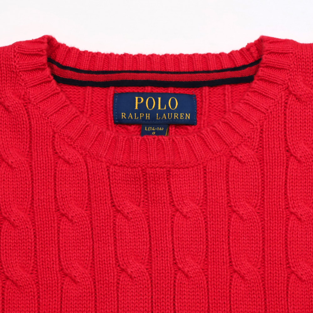 ポロ ラルフローレン ボーイズ レディース ニット セーター POLO Ralph Lauren BOYS ポニー刺繍 クルーネック コットン  ケーブル編み プルオーバー トップス