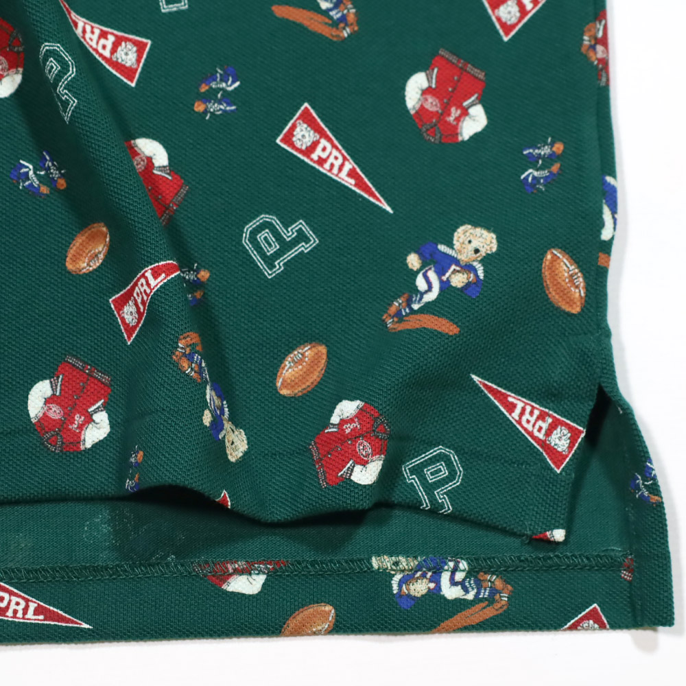 ポロ ラルフローレン ボーイズ レディース ポロベア 半袖 ポロシャツ メッシュ POLO Ralph Lauren BOYS 総柄 クマ  FOOTBALL BEAR アメフト 返品交換不可