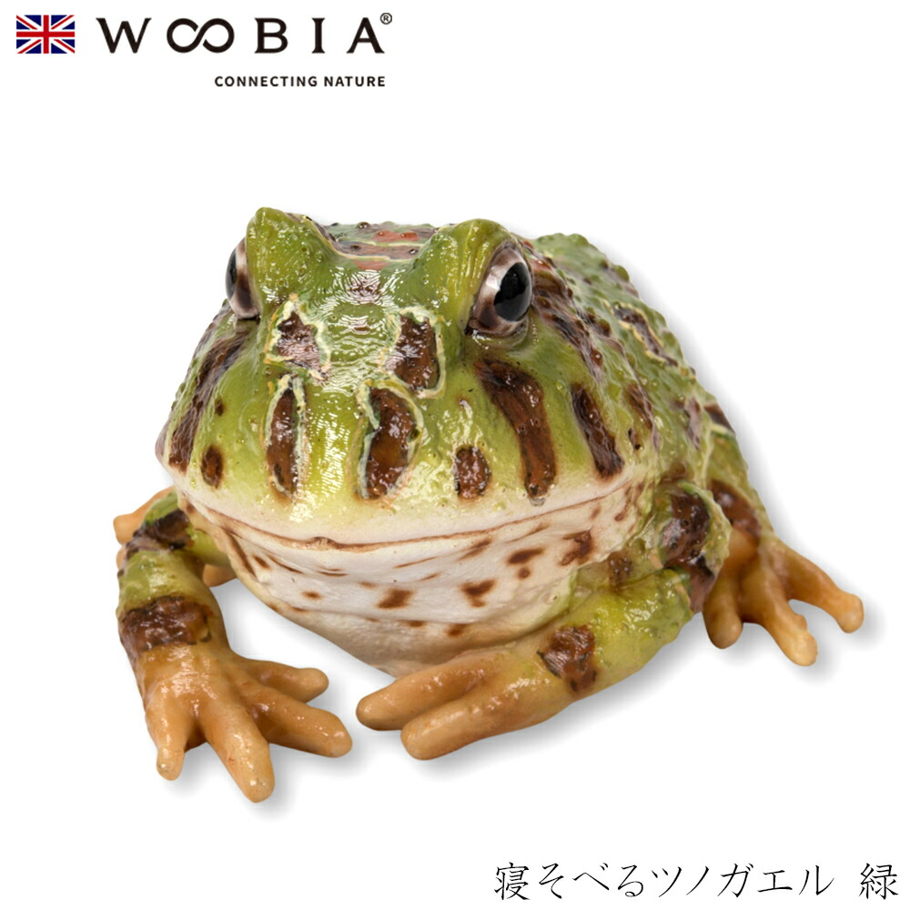Woobia（ウービア）【寝そべるツノガエル 緑】 (幅10×奥行9.5×高さ6cm
