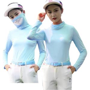 ゴルフウェア ハイネック 長袖シャツ UVカット 接触冷感 レディース マスク付き 襟とマスクが一体...
