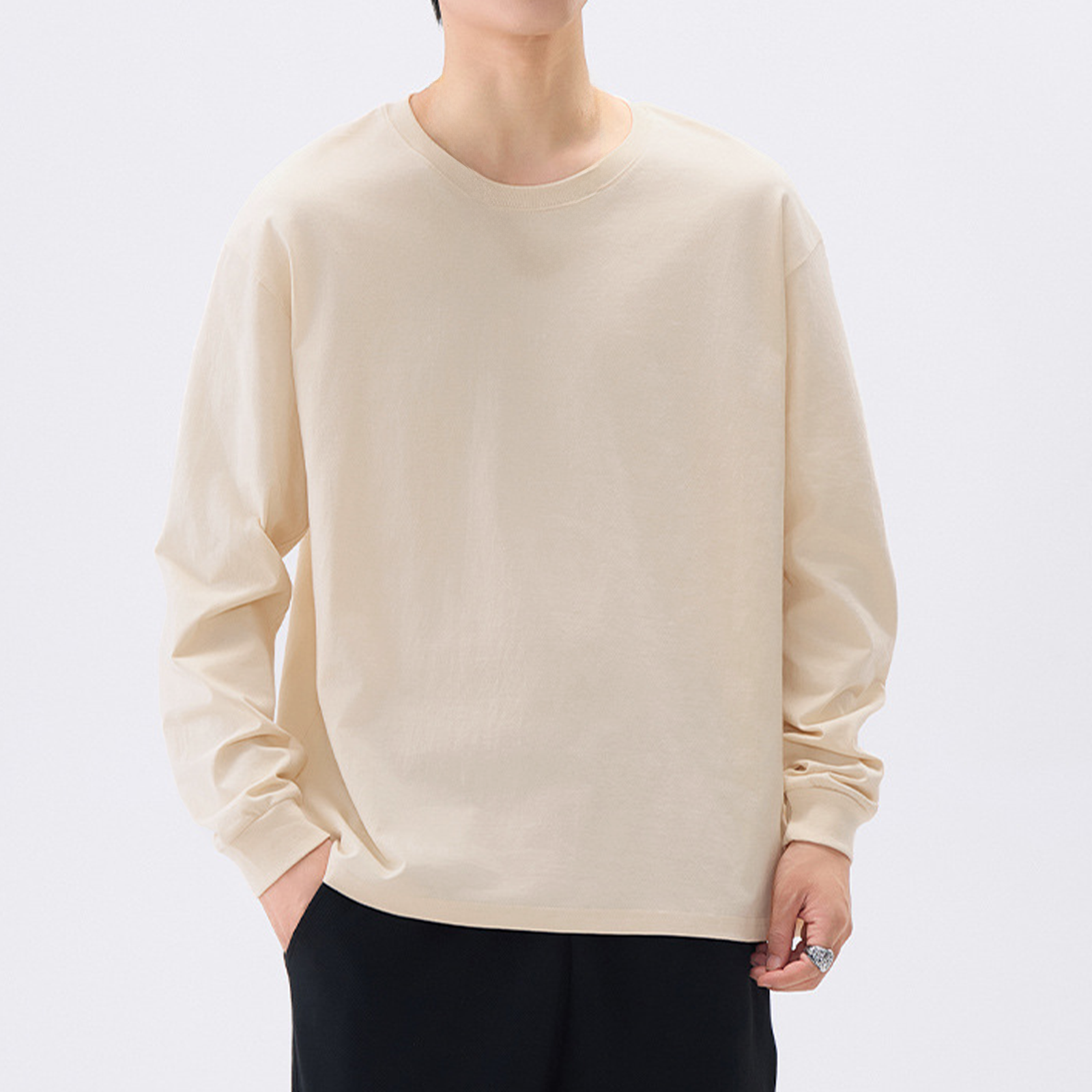 長袖 Tシャツ メンズ 100%綿 9.2オンス 無地 肉厚生地 クルーネック