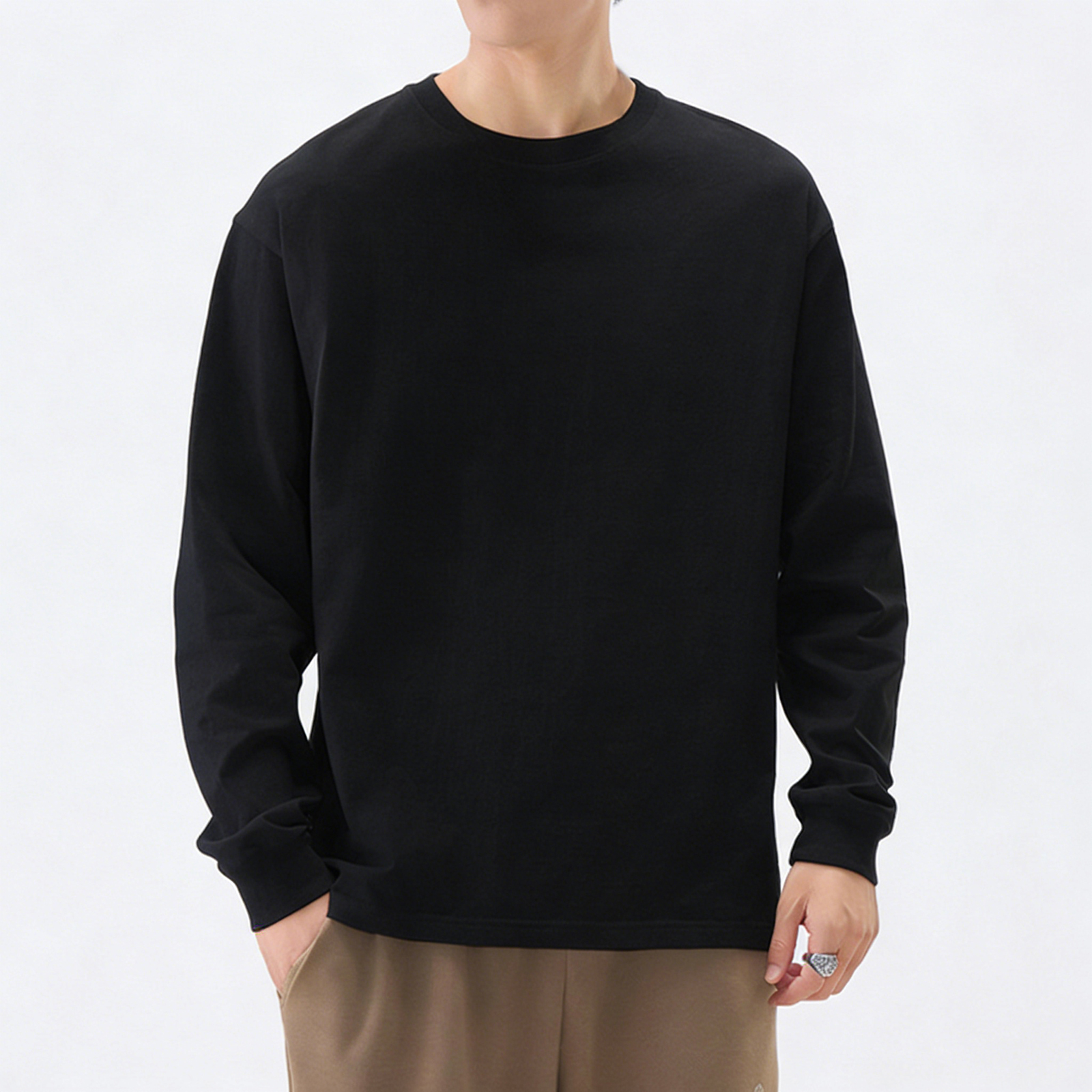 長袖 Tシャツ メンズ 100%綿 9.2オンス 無地 肉厚生地 クルーネック 