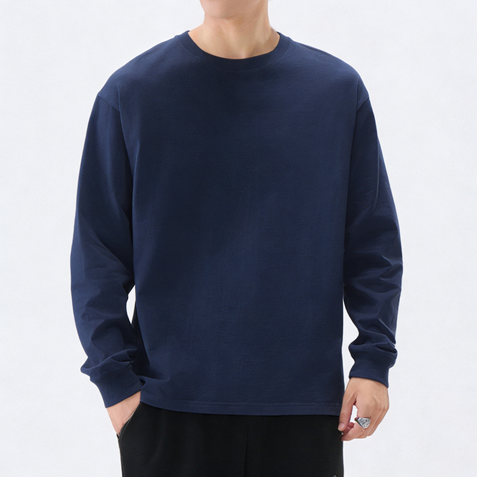 長袖 Tシャツ メンズ 100%綿 9.2オンス 無地 肉厚生地 クルーネック