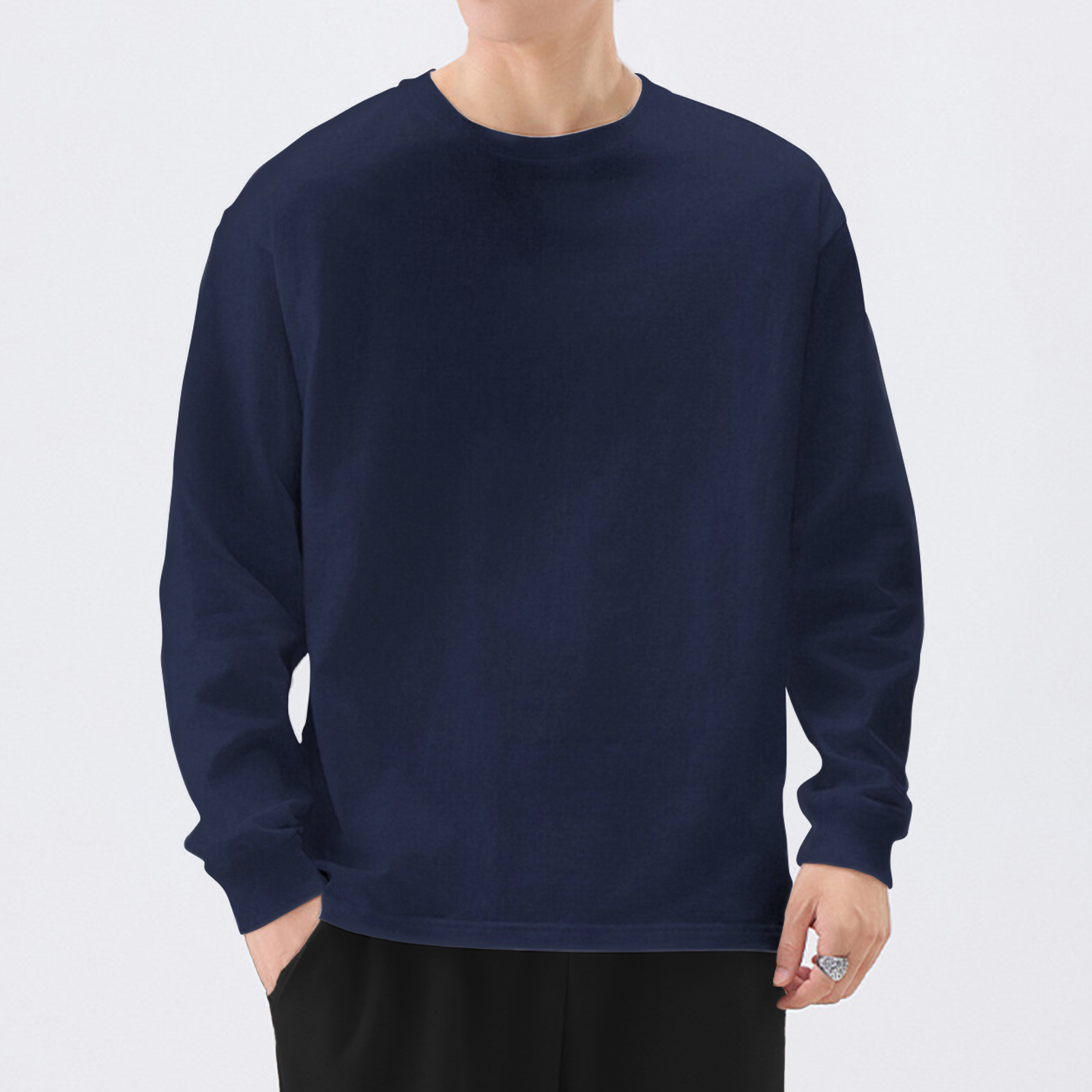 長袖 Tシャツ メンズ 100%綿 9.2オンス 無地 肉厚生地 クルーネック