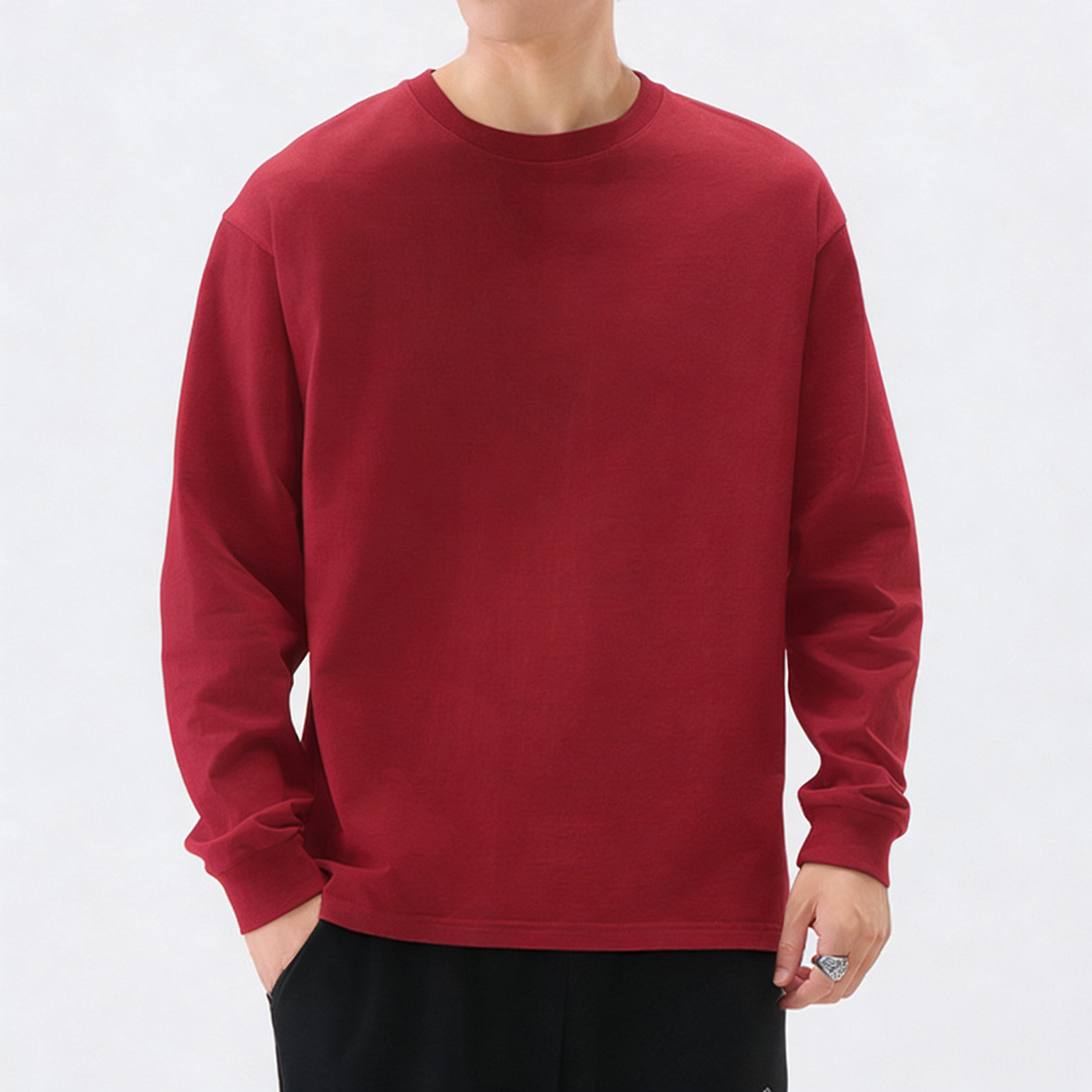 長袖 Tシャツ メンズ 100%綿 9.2オンス 無地 肉厚生地 クルーネック 