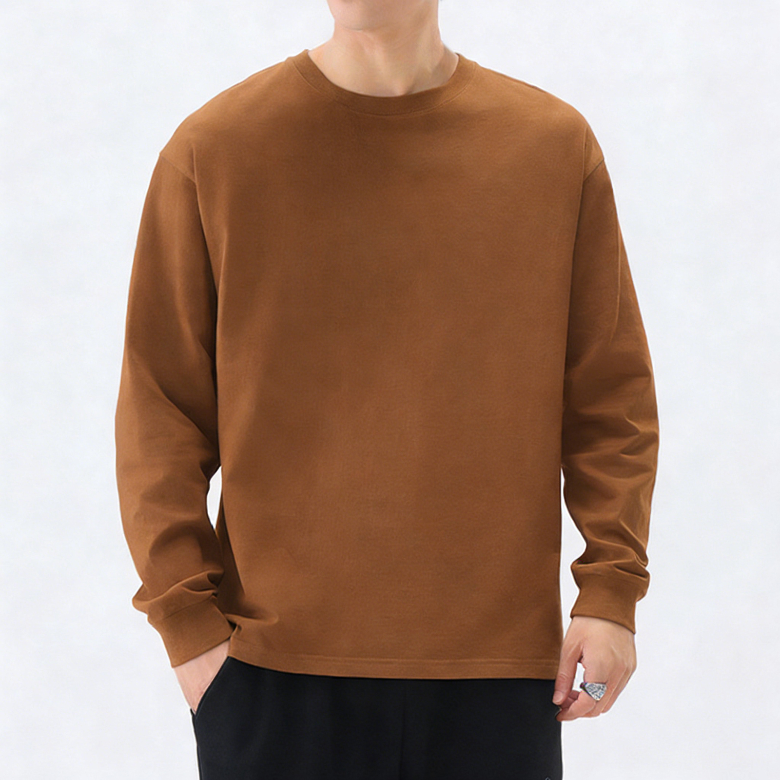 長袖 Tシャツ メンズ 100%綿 9.2オンス 無地 肉厚生地 クルーネック 