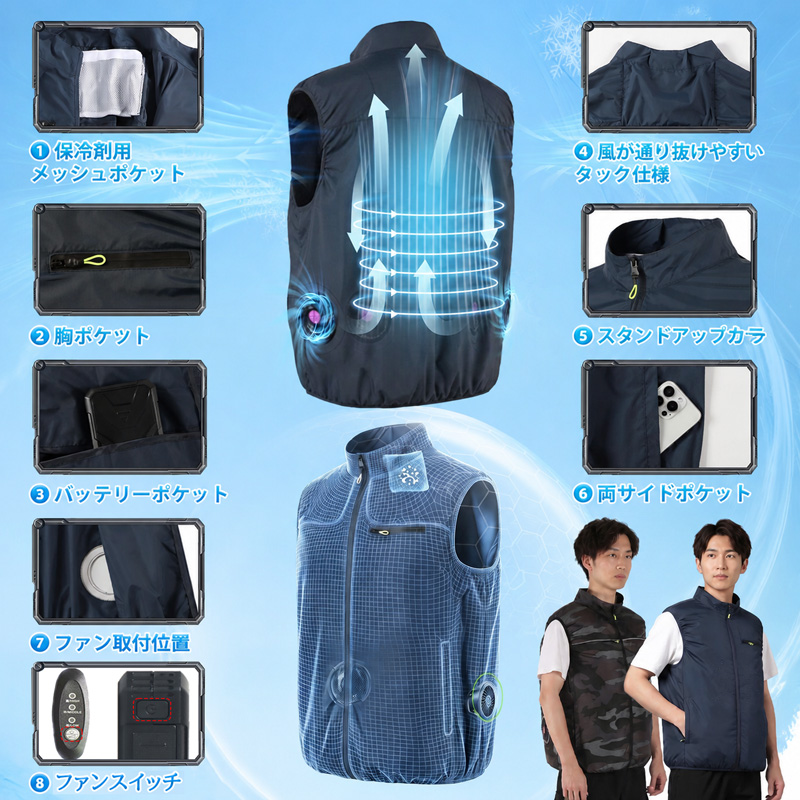 空調ベスト ファン付きベスト 空調作業服 空調ウェア 5V フルセット