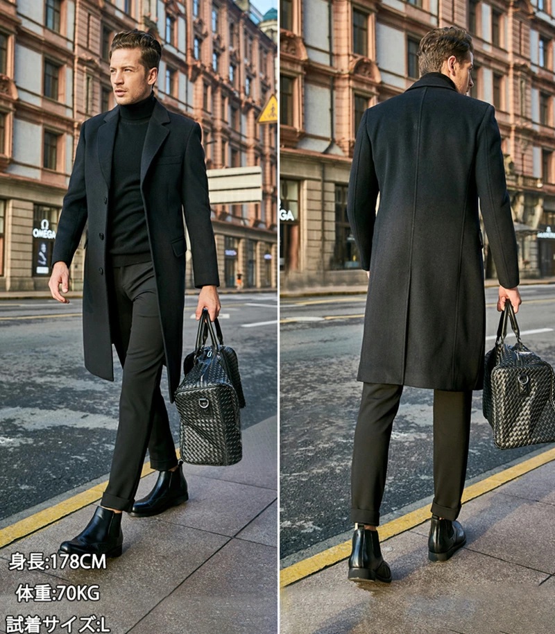 チェスターコート トレンチコート メンズ ウールコート M-2XL ロング丈