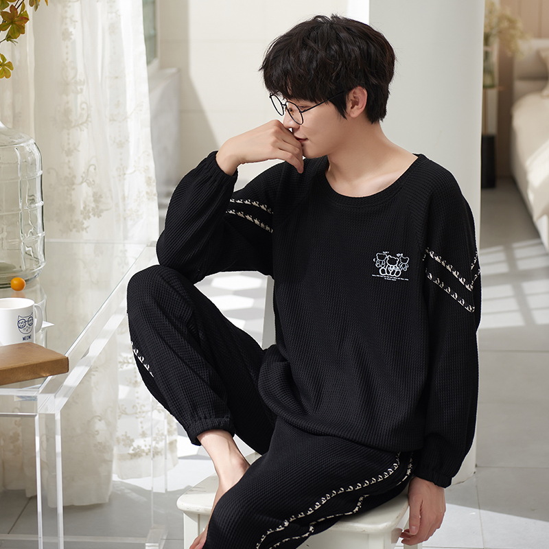 パジャマ メンズ 長袖 100%綿 秋用 秋気対応 上下セット 丸首 薄手