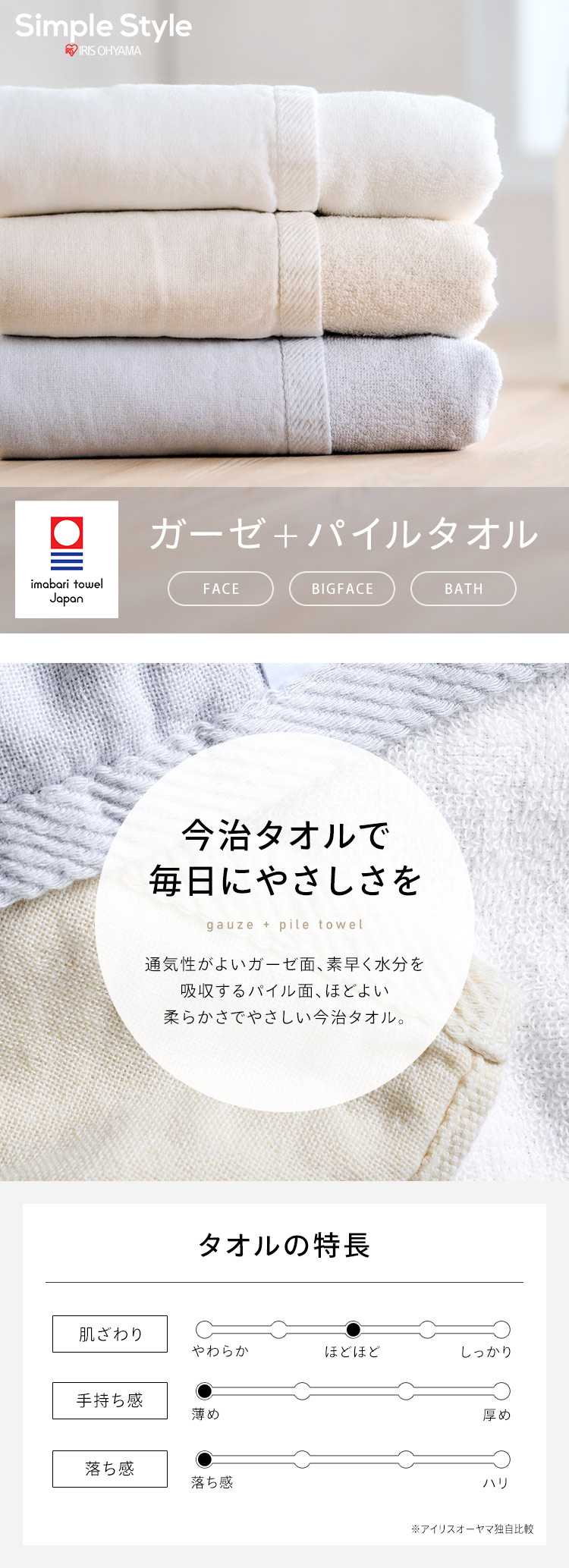 IRIS OHYAMA フェイスタオル 4枚セット タオル 4枚 同色セット