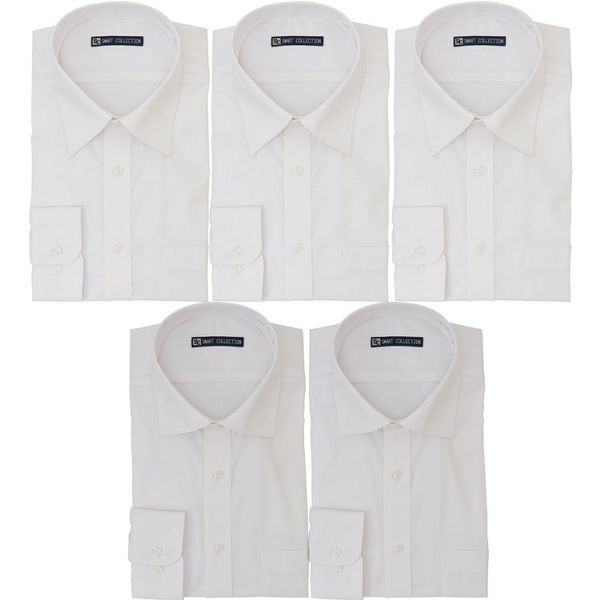 ビジネスシャツ 長袖 白 ブロード織 5枚セット BWB5 (D)
