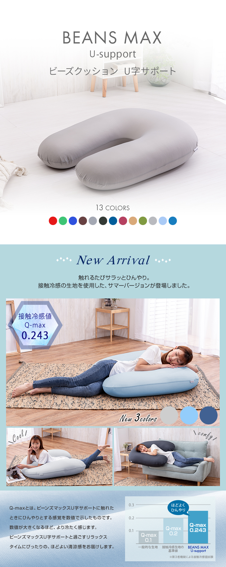 ビーズクッション 抱き枕 クッション U字サポート MAX : ゆにでのこ