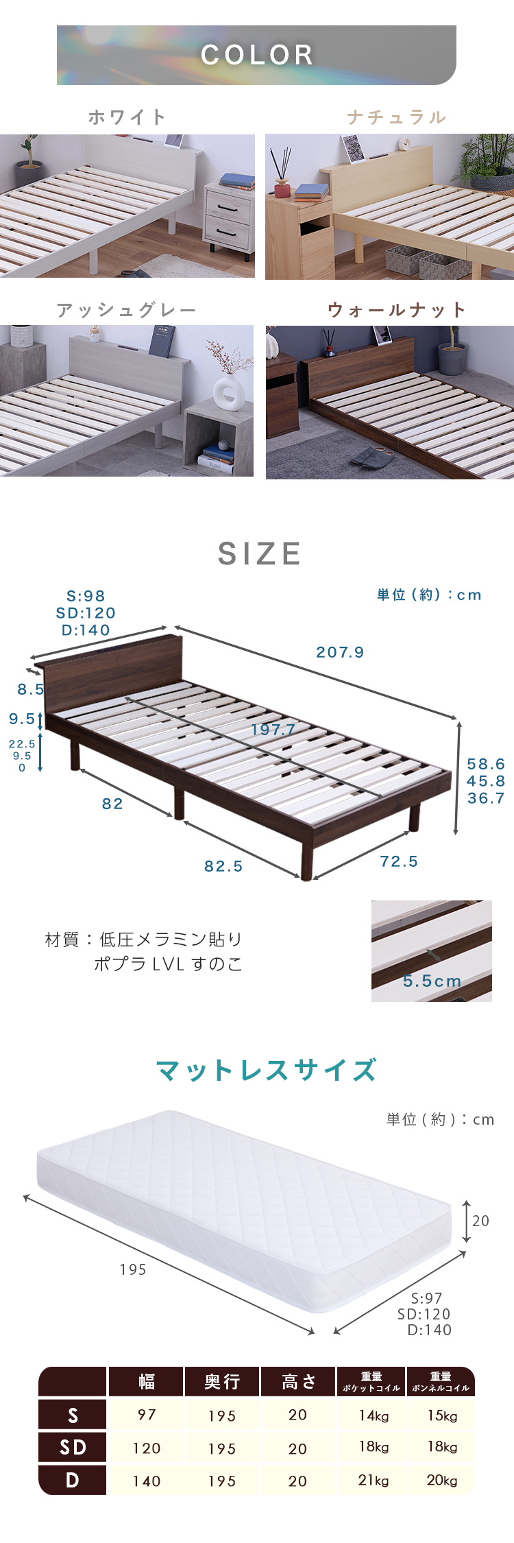 ベッド マットレス付き ボンネルコイル20cm シングル : メガストア
