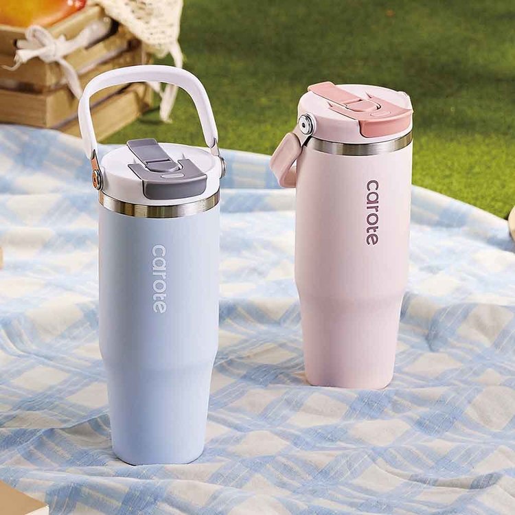 タンブラー 0.96L ストロー 直飲み 保温 保冷 かわいい ピンク ブルー