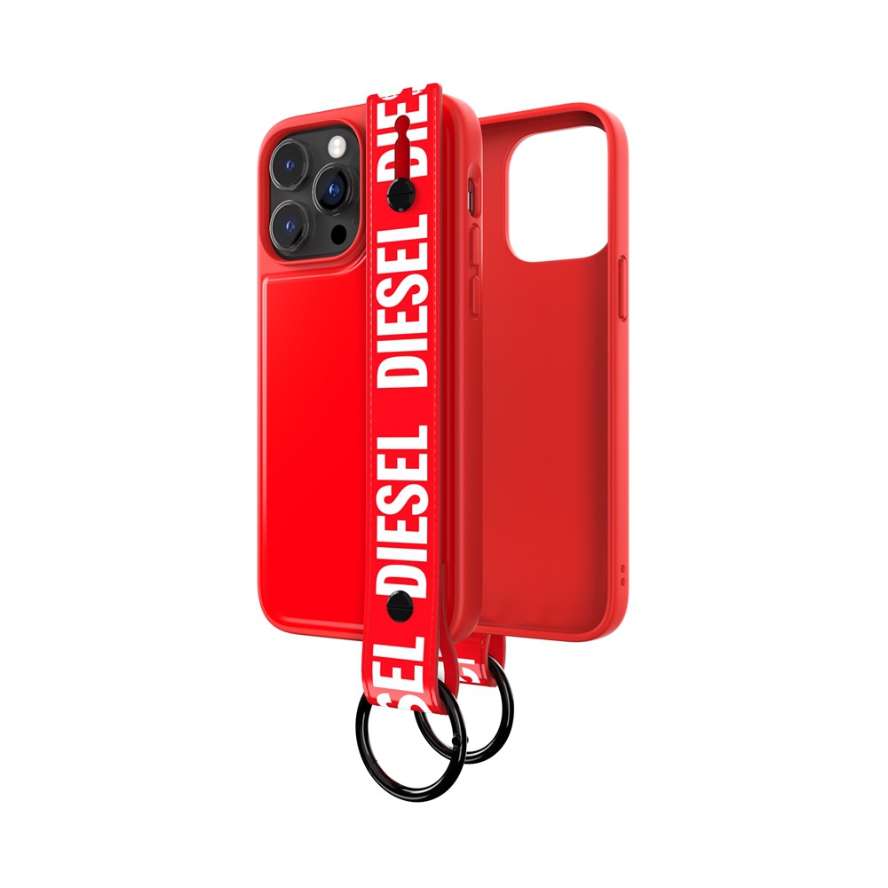 スマホケース 携帯ケース iphone14ProMax ケース DIESEL ディーゼル レッド ストラップ Handstrap Case FW22  アイフォン アイホン 携帯カバー おしゃれ 可愛い
