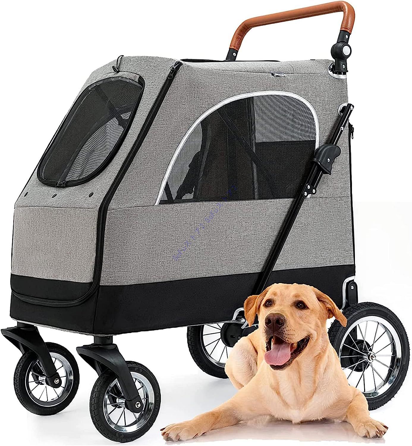  大型犬バギー ペットカート 犬用ベビーカー 犬 カート 猫 バギー 大型犬 多頭中小型犬?猫 四輪 多頭用 介護用 多機能 前後で入り可能 ポケット付き 軽量 折りた