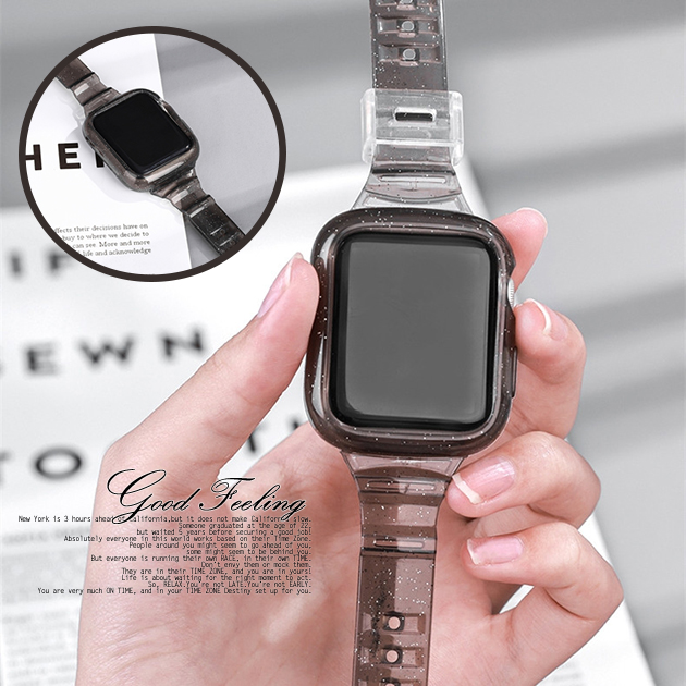 アップルウォッチ 9 SE バンド 女性 Apple Watch Ultra 一体型 バンド 45mm シリコン ベルト セット 40mm 44mm クリア 細身｜sofun｜14