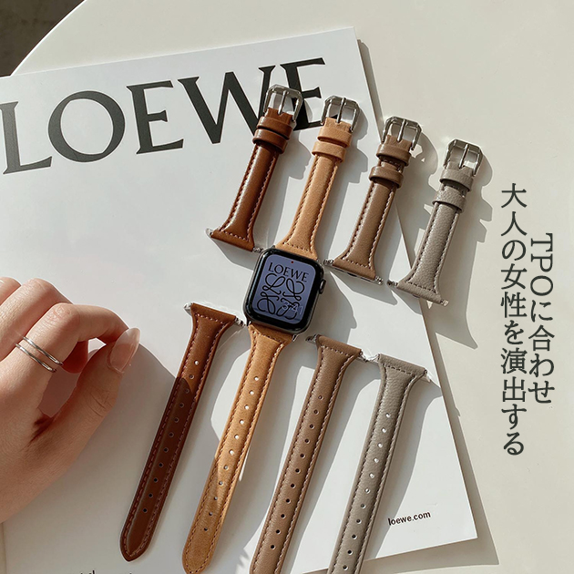 Apple Watch 9 SE バンド 女性 アップルウォッチ Ultra バンド 45mm 革 レザー ベルト 40mm 44mm 本革 スリム 細身｜sofun｜11