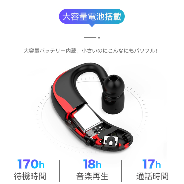 耳掛け式 片耳用 ワイヤレスイヤホン Blue...の詳細画像5