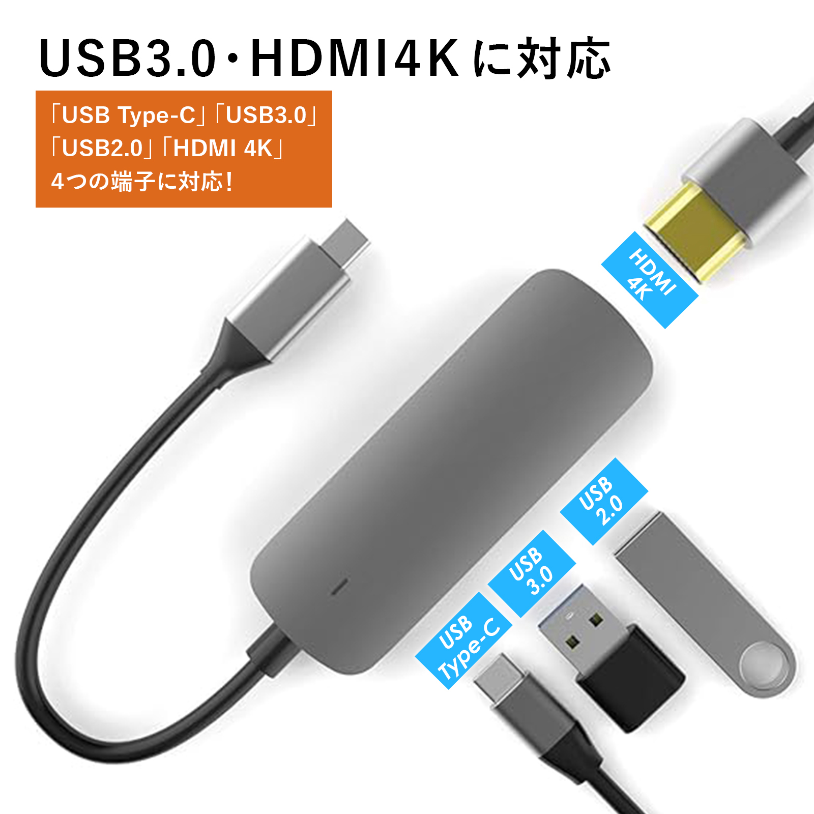 セール中／ USB Type-C ハブ 4in1 HDMI 4K USB3.0 typeA 変換 アダプタ