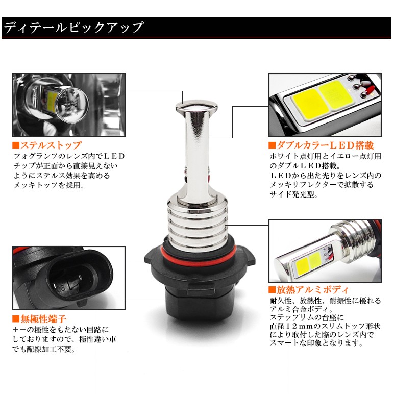 CR系/CR6 アコード ハイブリッド LED フォグランプ H8 18W EPISTER サイド発光 リフレクター拡散 2色切替式  ホワイト/6000K イエロー/3000K