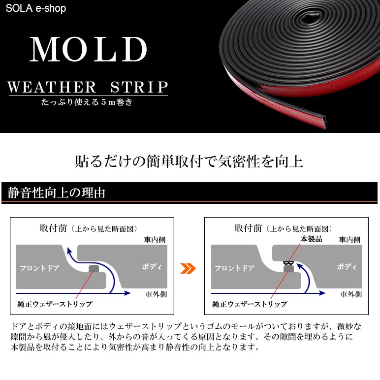 LA150S/LA160S 前期/後期 ムーヴ カスタム含む 静音/防音 モール/ウェザーストリップ B型 ブラック 5m巻 ドア/ボディ マルチ対応  : mold-1-la150s : SOLA e-shop - 通販 - Yahoo!ショッピング