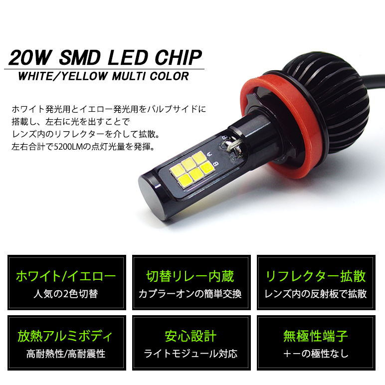 GL3W エクリプスクロスPHEV LED フォグランプ H8 20W 5200LM サイド発光 リフレクター拡散 2色切替/ツインカラー  ホワイト/イエロー : 20w-lo-h8-gl3w-y : SOLA e-shop - 通販 - Yahoo!ショッピング