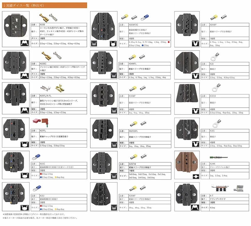 交換用ダイス ダイス 交換 クランプ コネクタ コネクター 卓上圧着機