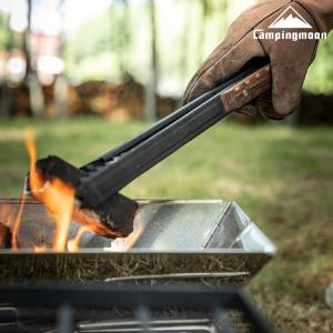 キャンピングムーン 火バサミ 薪ばさみ ステンレス 黒酸化 火鋏 トング キャンプ 焼肉 ステンレス おしゃれ 黒 BBQトング 火ばさみ バーベキュー 焚き火 木製