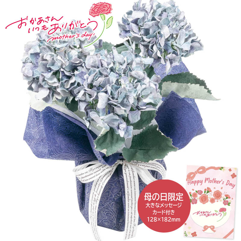 母の日 プレゼント 2026  母の日 アーティフィシャルフラワー紫陽花3本立ち ブルー 母の日ギフト 母の日 プリザーブドフラワー 花 (#1852-226)