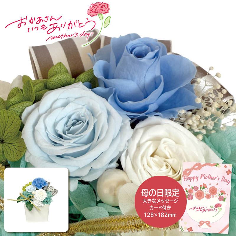 母の日 プレゼント 2026  母の日 ギフトアレンジメント エクラン ブルー 母の日ギフト 母の日 プリザーブドフラワー 花 (#1853-785)