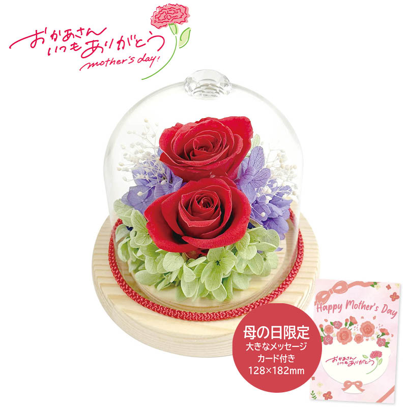 母の日 プレゼント 2026  母の日 ジュエルガラスドーム レッド 母の日ギフト 母の日 プリザーブドフラワー 花 (#1853-595)