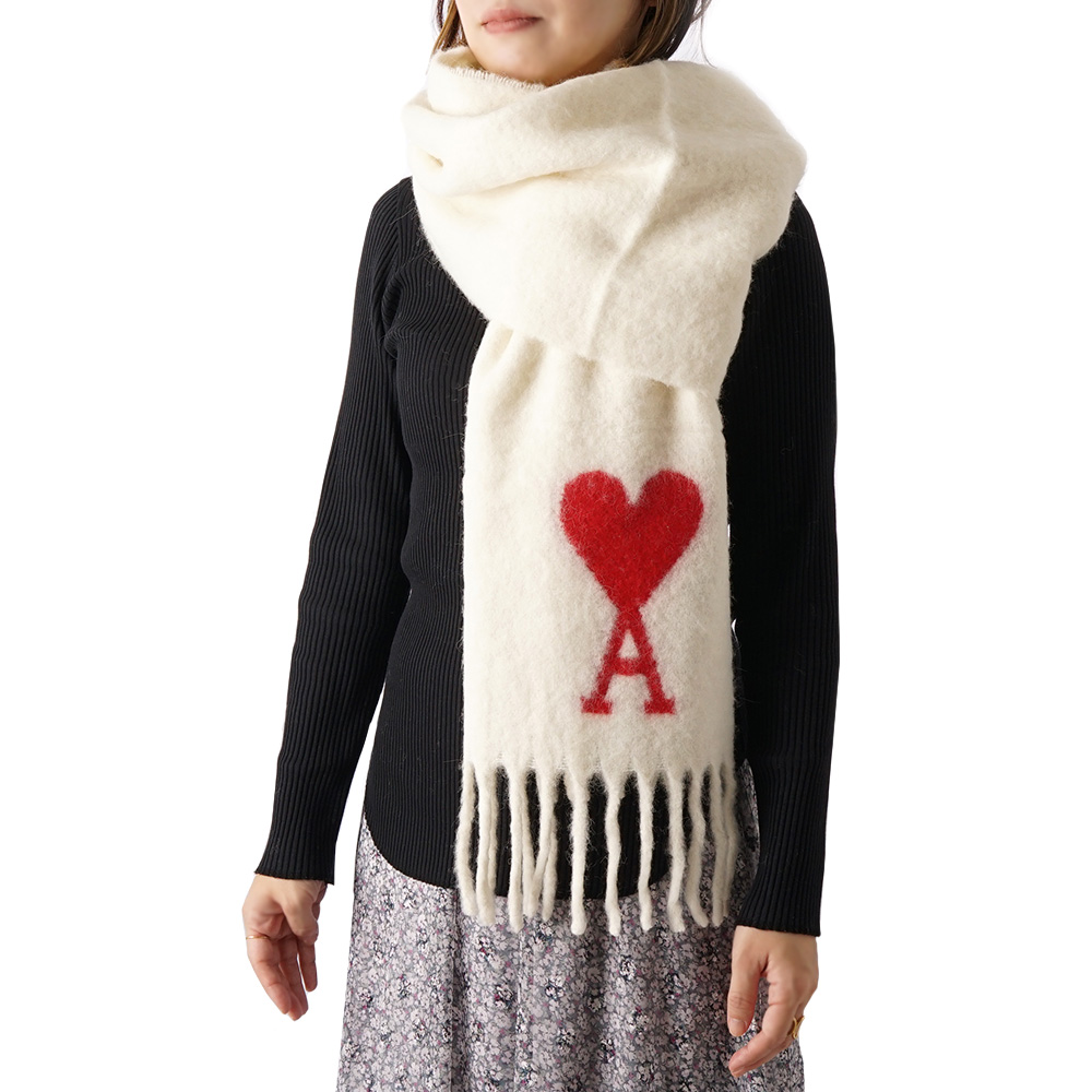 おトク情報がいっぱい!小物Ami Paris アミ パリス OVERSIZED ADC SCARF マフラー ストール ハートロゴ 大判 レディース メンズ USF409 336