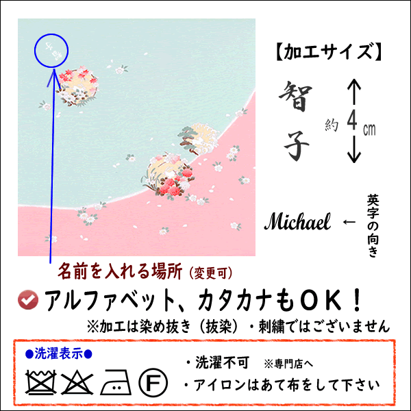 名前入り 風呂敷 68cm 絹100% ちりめん友禅 花の丸にうさぎ 正絹