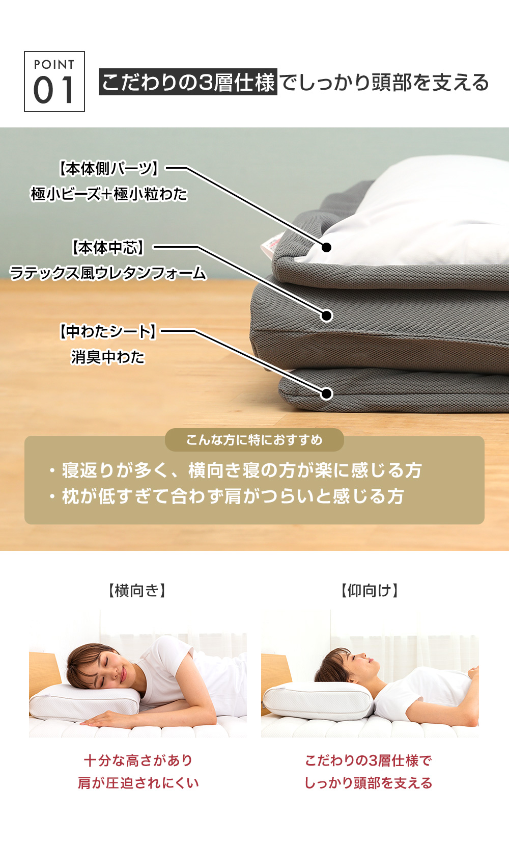 こだわりの3層仕様でしっかり支える