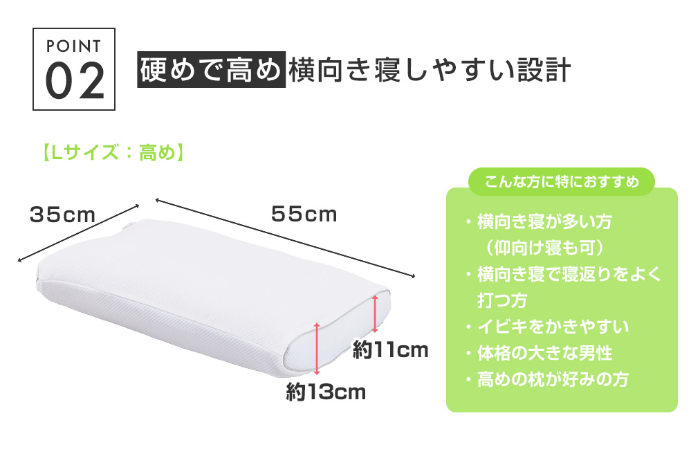 硬めで高め 横向き寝しやすい仕様